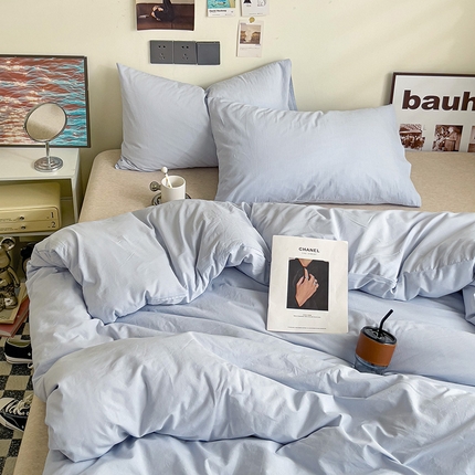六巷胡同 2023新款32支全棉纯色水洗棉单被套 奶油蓝