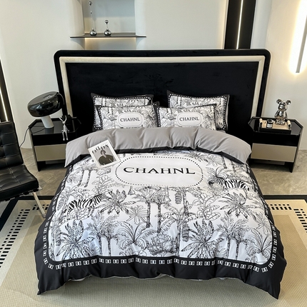 色鬼布艺 2023新款加厚双面磨毛数码大版印花四件套 秘境-黑