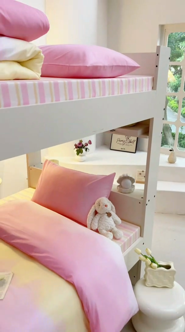 91家纺网 家纺一手货源 找家纺 （总）昔可家纺 2023新款少女粉渐变色上下铺全棉四件套