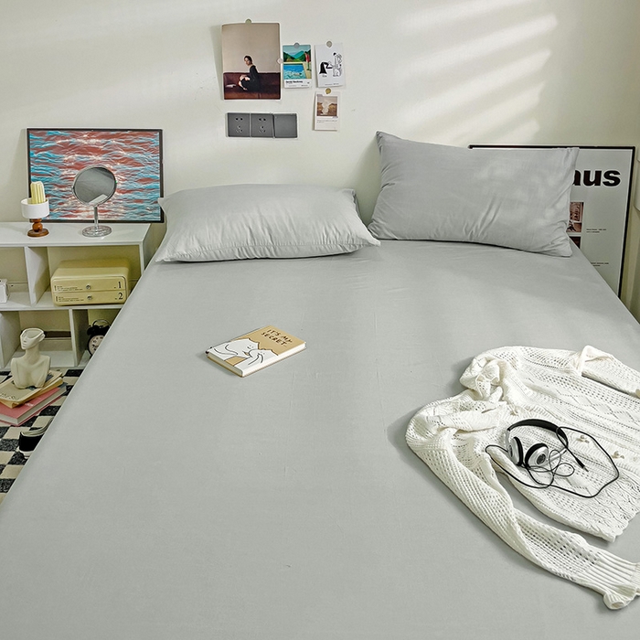 91家纺网 家纺一手货源 找家纺 六巷胡同 2023新款32支全棉纯色水洗棉单床笠 奶奶灰