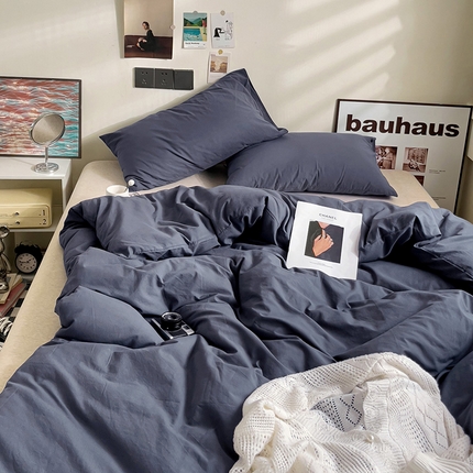 91家纺网 家纺一手货源 找家纺 六巷胡同 2023新款32支全棉纯色水洗棉单被套 藏青蓝