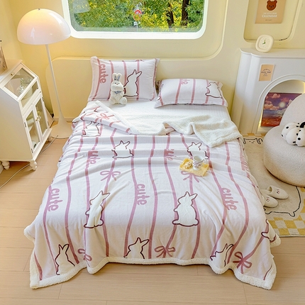 91家纺网 家纺一手货源 找家纺 （总）沐慕 2023新款牛奶绒拼羊羔绒毛毯