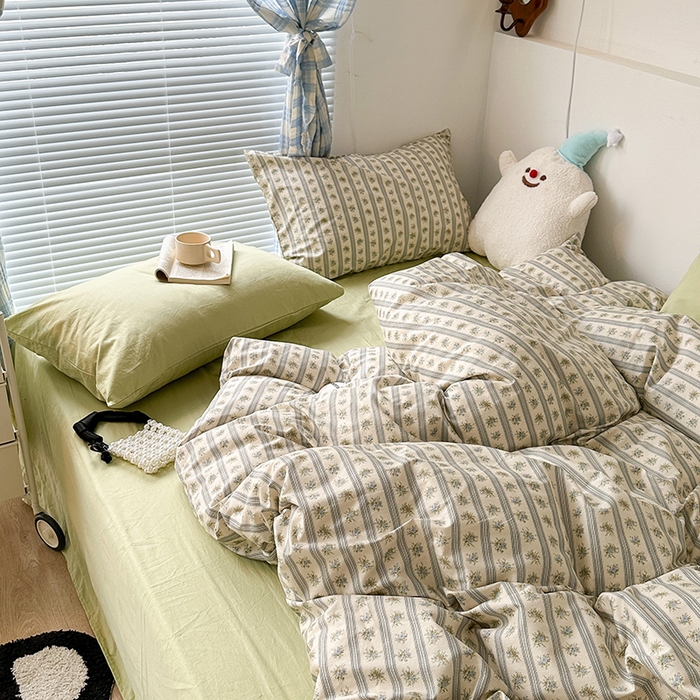 91家纺网 家纺一手货源 找家纺 昔可家纺 2023新款法式田园花卉混搭全棉四件套 木槿花