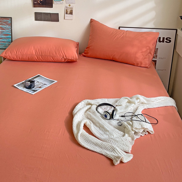 91家纺网 家纺一手货源 找家纺 六巷胡同 2023新款32支全棉纯色水洗棉单床笠 脏脏橘