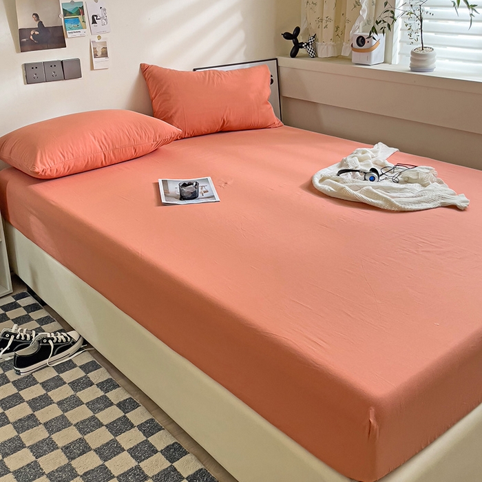 91家纺网 家纺一手货源 找家纺 六巷胡同 2023新款32支全棉纯色水洗棉单床笠 脏脏橘