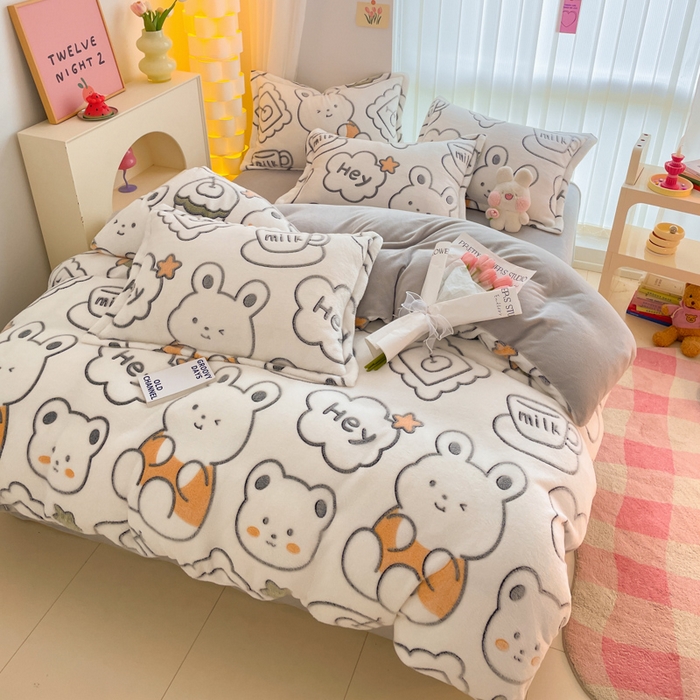 91家纺网 家纺一手货源 找家纺 同田家纺 2024秋冬新品雪花绒牛奶绒印花四件套 恐龙之家