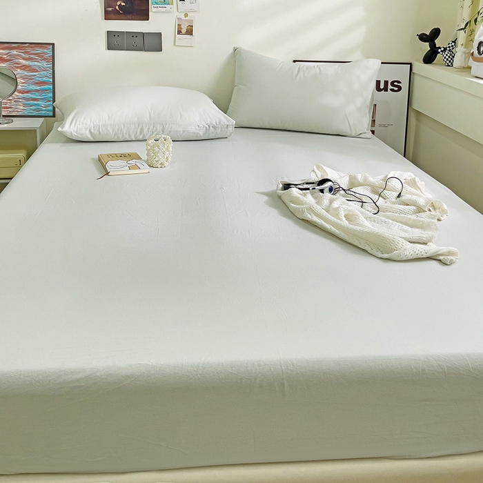 91家纺网 家纺一手货源 找家纺 六巷胡同 2023新款32支全棉纯色水洗棉单床笠 薄荷绿