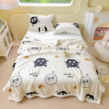 91家纺网 家纺一手货源 找家纺 （总）沐慕 2023新款牛奶绒拼羊羔绒毛毯