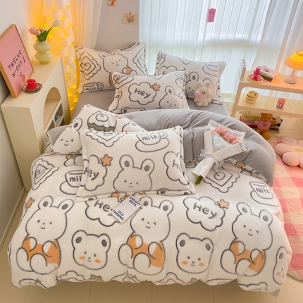 91家纺网 家纺一手货源 找家纺 同田家纺 2024秋冬新品雪花绒牛奶绒印花四件套 恐龙之家