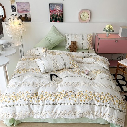 昔可家纺 2023新款法式田园花卉混搭全棉四件套 夏语玫瑰