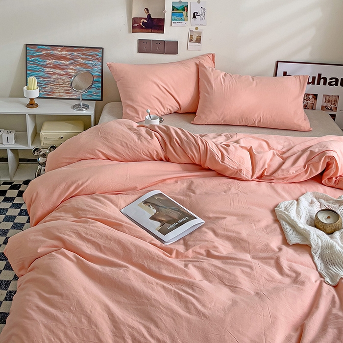 91家纺网 家纺一手货源 找家纺 六巷胡同 2023新款32支全棉纯色水洗棉单被套 蜜桃粉