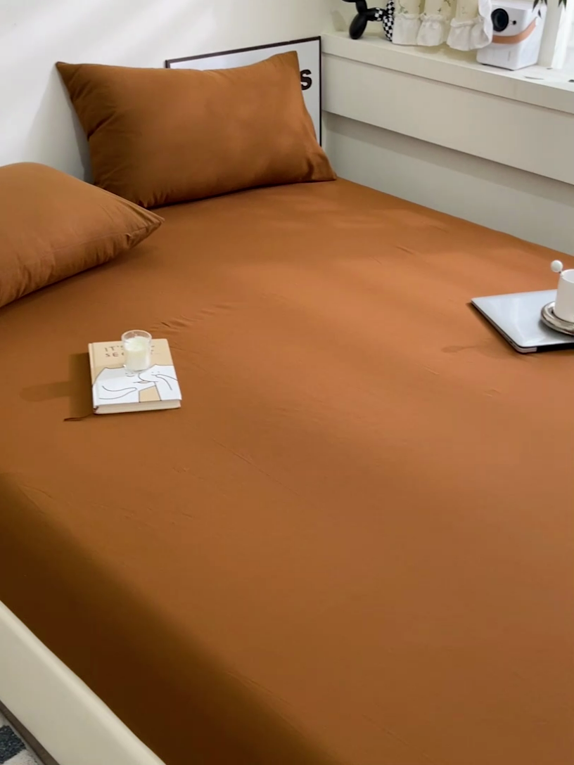 91家纺网 家纺一手货源 找家纺 六巷胡同 2023新款32支全棉纯色水洗棉单床笠 栗子棕