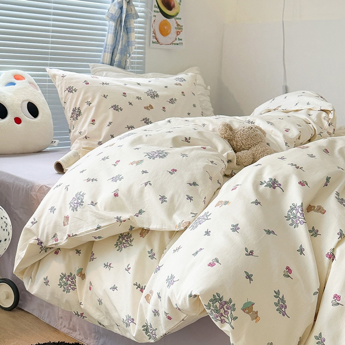 91家纺网 家纺一手货源 找家纺 昔可家纺 2023新款多巴胺卡通学生季全棉四件套 蓝莓小熊