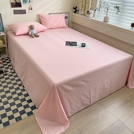 91家纺网 家纺一手货源 找家纺 六巷胡同 2023新款32支全棉纯色水洗棉单床单 樱花粉