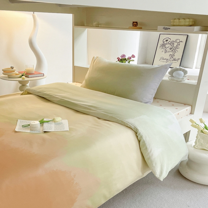 91家纺网 家纺一手货源 找家纺 昔可家纺 2023新款少女粉渐变色上下铺全棉四件套 落日橘调