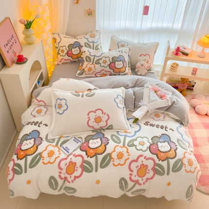 同田家纺 2024秋冬新品雪花绒牛奶绒印花四件套 七彩家园