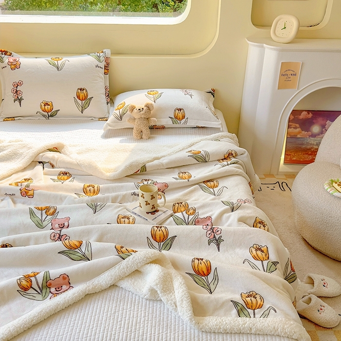 91家纺网 家纺一手货源 找家纺 沐慕 2023新款毛毯 可可花