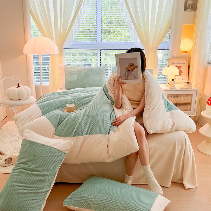 91家纺网 家纺一手货源 找家纺 新月家纺（锦威郎） 2024新款秋冬230克海貂绒牛奶绒四件套-艾梵希 艾梵希- 绿