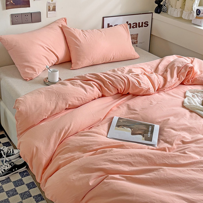 91家纺网 家纺一手货源 找家纺 六巷胡同 2023新款32支全棉纯色水洗棉单被套 蜜桃粉