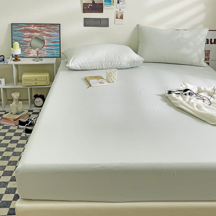 91家纺网 家纺一手货源 找家纺 六巷胡同 2023新款32支全棉纯色水洗棉单床笠 薄荷绿