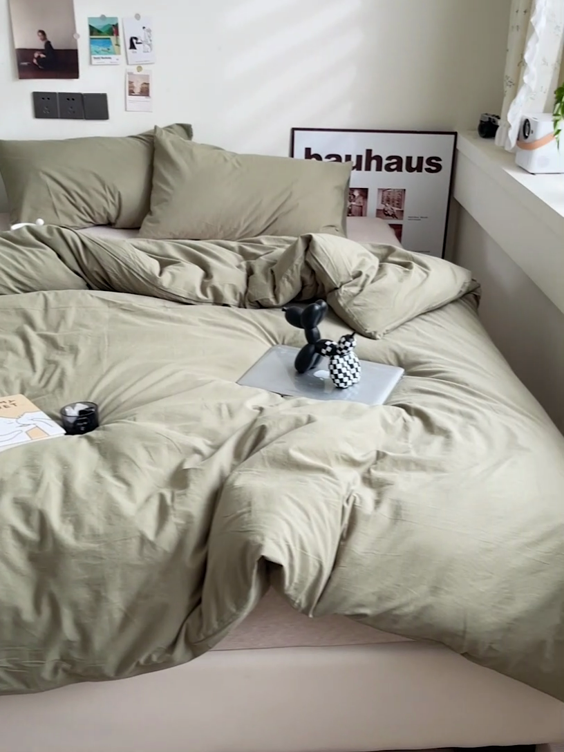 91家纺网 家纺一手货源 找家纺 六巷胡同 2023新款32支全棉纯色水洗棉单被套 抹茶绿