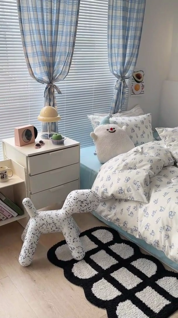 91家纺网 家纺一手货源 找家纺 昔可家纺 2023新款多巴胺卡通学生季全棉四件套 蓝色素描猫