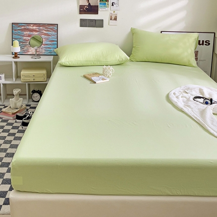 91家纺网 家纺一手货源 找家纺 六巷胡同 2023新款32支全棉纯色水洗棉单床笠 青提绿