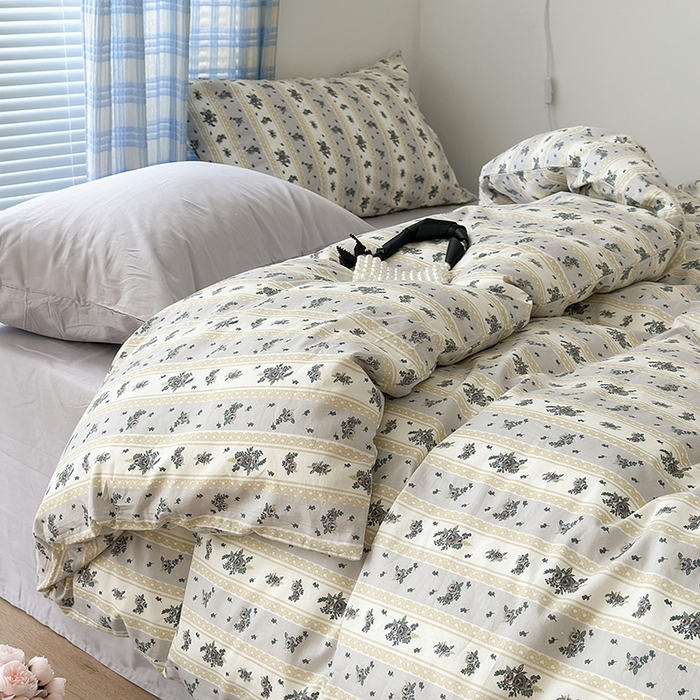 91家纺网 家纺一手货源 找家纺 昔可家纺 2023新款法式田园花卉混搭全棉四件套 奥汀玫瑰