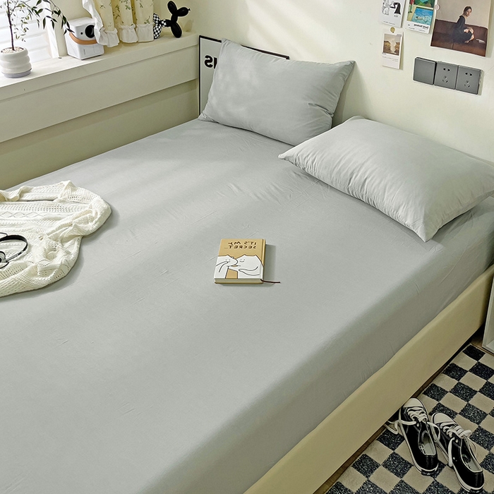 91家纺网 家纺一手货源 找家纺 六巷胡同 2023新款32支全棉纯色水洗棉单床笠 奶奶灰