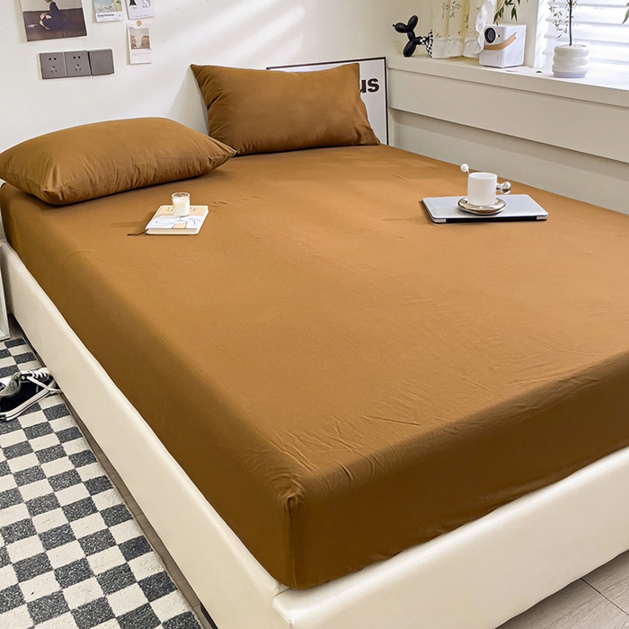 91家纺网 家纺一手货源 找家纺 六巷胡同 2023新款32支全棉纯色水洗棉单床笠 栗子棕