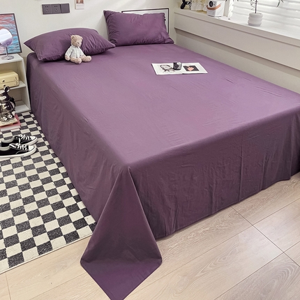 91家纺网 家纺一手货源 找家纺 六巷胡同 2023新款32支全棉纯色水洗棉单床单 酱灰紫