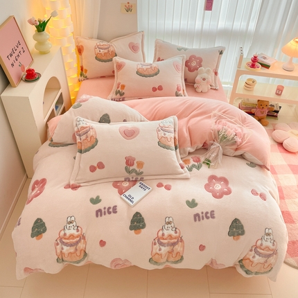 91家纺网 家纺一手货源 找家纺 同田家纺 2024秋冬新品雪花绒牛奶绒印花四件套 甜蜜派对