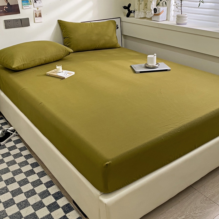 91家纺网 家纺一手货源 找家纺 六巷胡同 2023新款32支全棉纯色水洗棉单床笠 咸菜绿