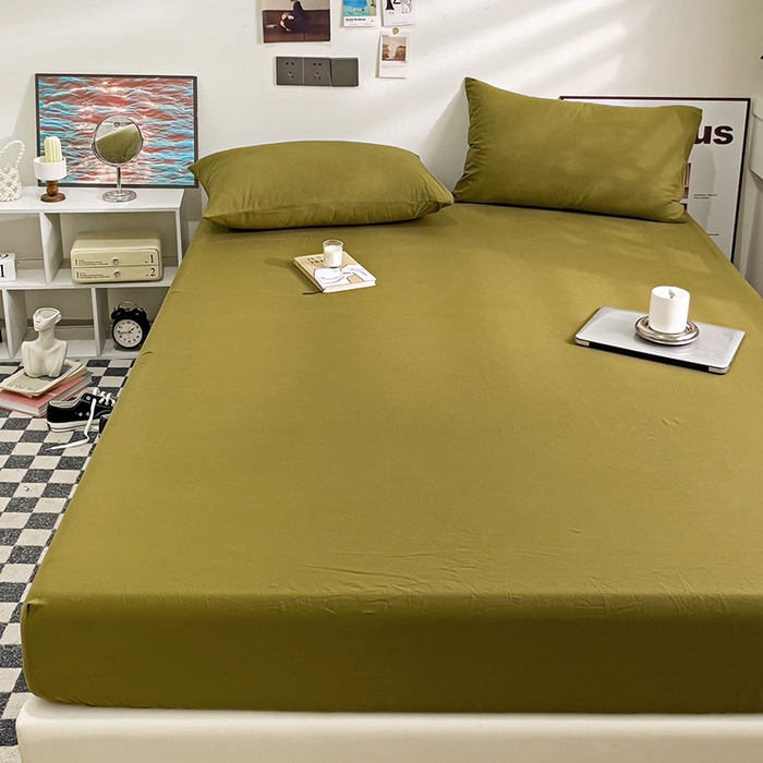 91家纺网 家纺一手货源 找家纺 六巷胡同 2023新款32支全棉纯色水洗棉单床笠 咸菜绿