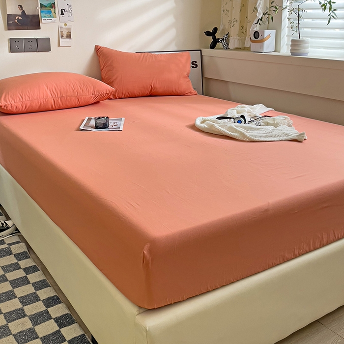 91家纺网 家纺一手货源 找家纺 六巷胡同 2023新款32支全棉纯色水洗棉单床笠 脏脏橘