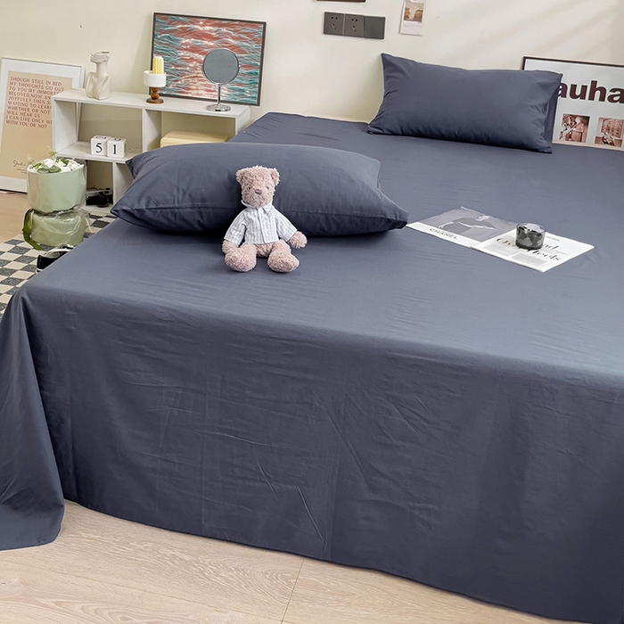 91家纺网 家纺一手货源 找家纺 六巷胡同 2023新款32支全棉纯色水洗棉单床单 藏青蓝