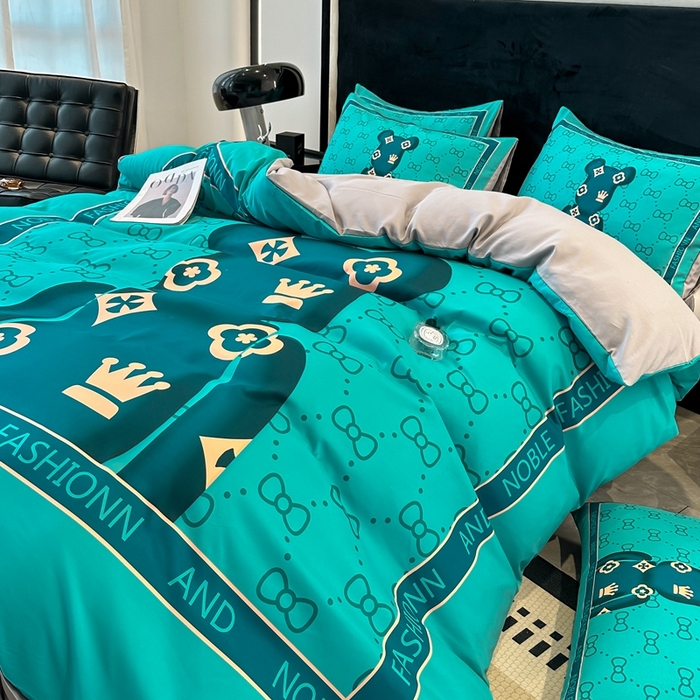 91家纺网 家纺一手货源 找家纺 色鬼布艺 2023新款加厚双面磨毛数码大版印花四件套 皇冠