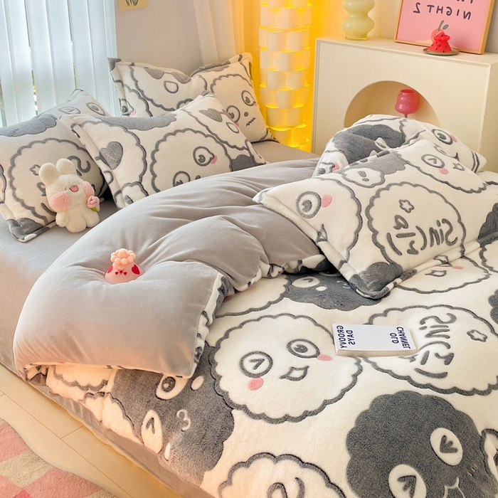 91家纺网 家纺一手货源 找家纺 同田家纺 2024秋冬新品雪花绒牛奶绒印花四件套 百变煤球