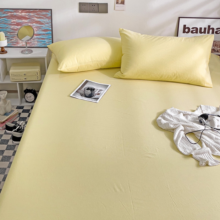 91家纺网 家纺一手货源 找家纺 六巷胡同 2023新款32支全棉纯色水洗棉单床笠 嫩鹅黄