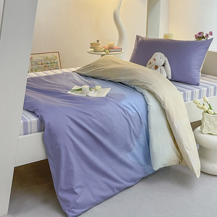 91家纺网 家纺一手货源 找家纺 昔可家纺 2023新款少女粉渐变色上下铺全棉四件套 渐变紫调