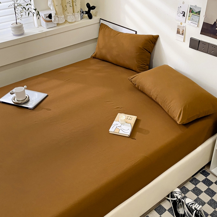 91家纺网 家纺一手货源 找家纺 六巷胡同 2023新款32支全棉纯色水洗棉单床笠 栗子棕