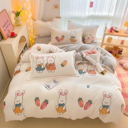 91家纺网 家纺一手货源 找家纺 同田家纺 2024秋冬新品雪花绒牛奶绒印花四件套 萝卜兔