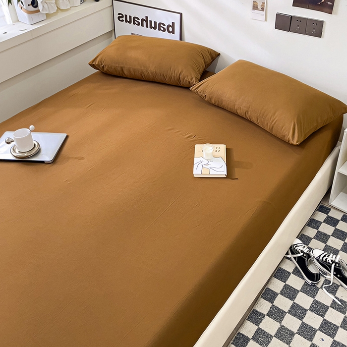 91家纺网 家纺一手货源 找家纺 六巷胡同 2023新款32支全棉纯色水洗棉单床笠 栗子棕