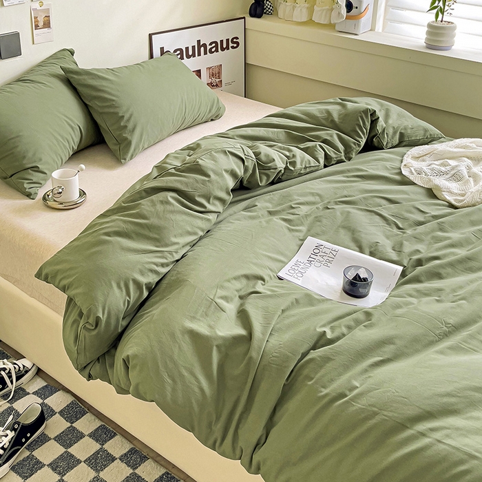 91家纺网 家纺一手货源 找家纺 六巷胡同 2023新款32支全棉纯色水洗棉单被套 抹茶绿