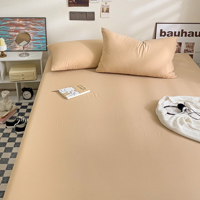 91家纺网 家纺一手货源 找家纺 六巷胡同 2023新款32支全棉纯色水洗棉单床笠 奶茶咖