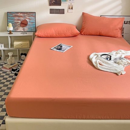 91家纺网 家纺一手货源 找家纺 六巷胡同 2023新款32支全棉纯色水洗棉单床笠 脏脏橘