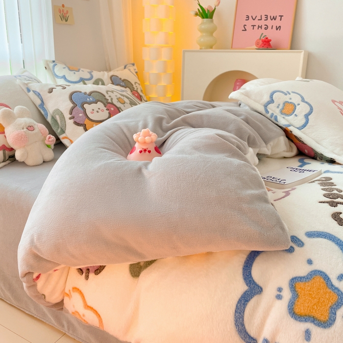 91家纺网 家纺一手货源 找家纺 同田家纺 2024秋冬新品雪花绒牛奶绒印花四件套 七彩家园