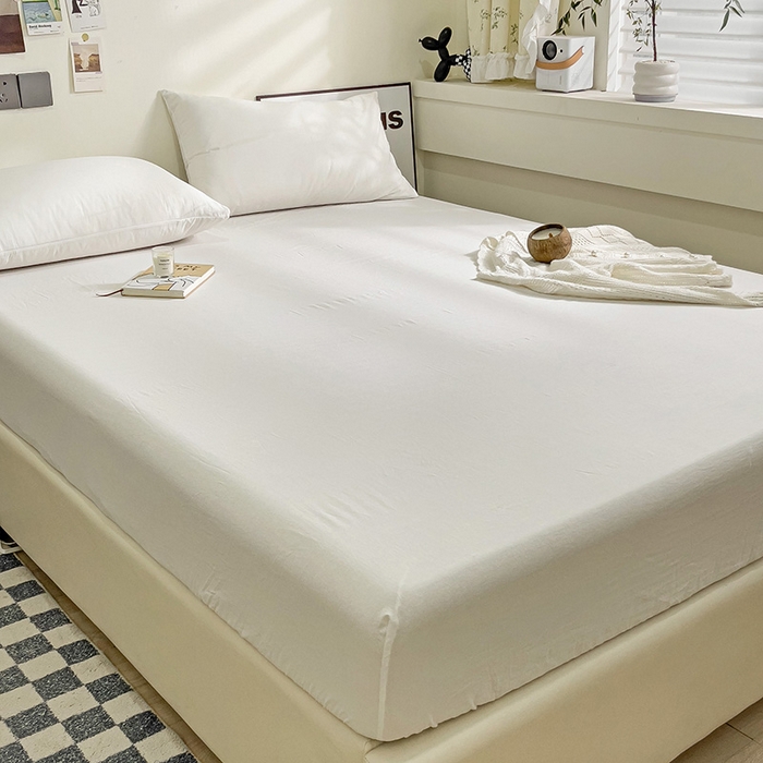 91家纺网 家纺一手货源 找家纺 六巷胡同 2023新款32支全棉纯色水洗棉单床笠 牛乳白