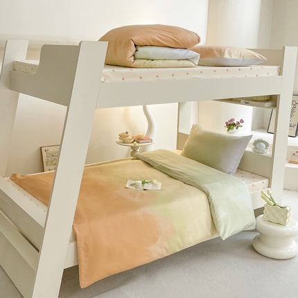 昔可家纺 2023新款少女粉渐变色上下铺全棉四件套 落日橘调