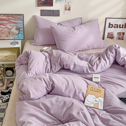 91家纺网 家纺一手货源 找家纺 六巷胡同 2023新款32支全棉纯色水洗棉单被套 香芋紫